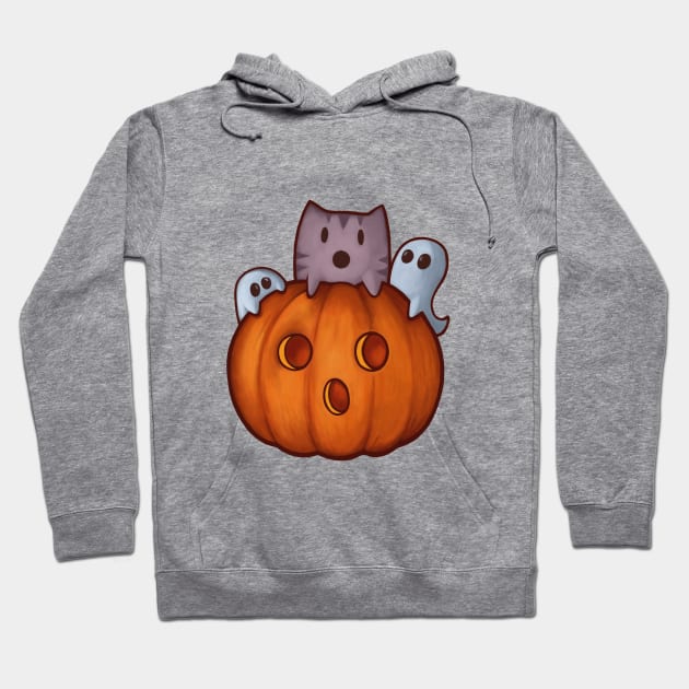 Cute cat and pumpkin with spooky ghosts Halloween Hoodie by Mazz8 Designs